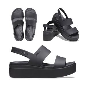 CROCS Black Platform Wedge Sandals